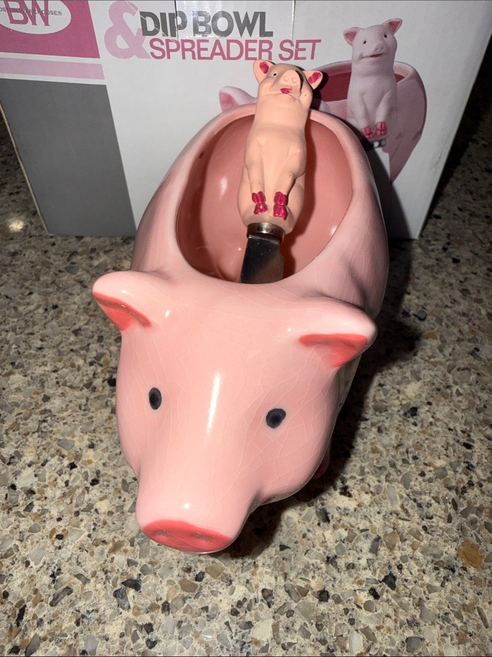Pig Dip Bowl & Spreader Set - Pink Ceramic Pig 13 oz
